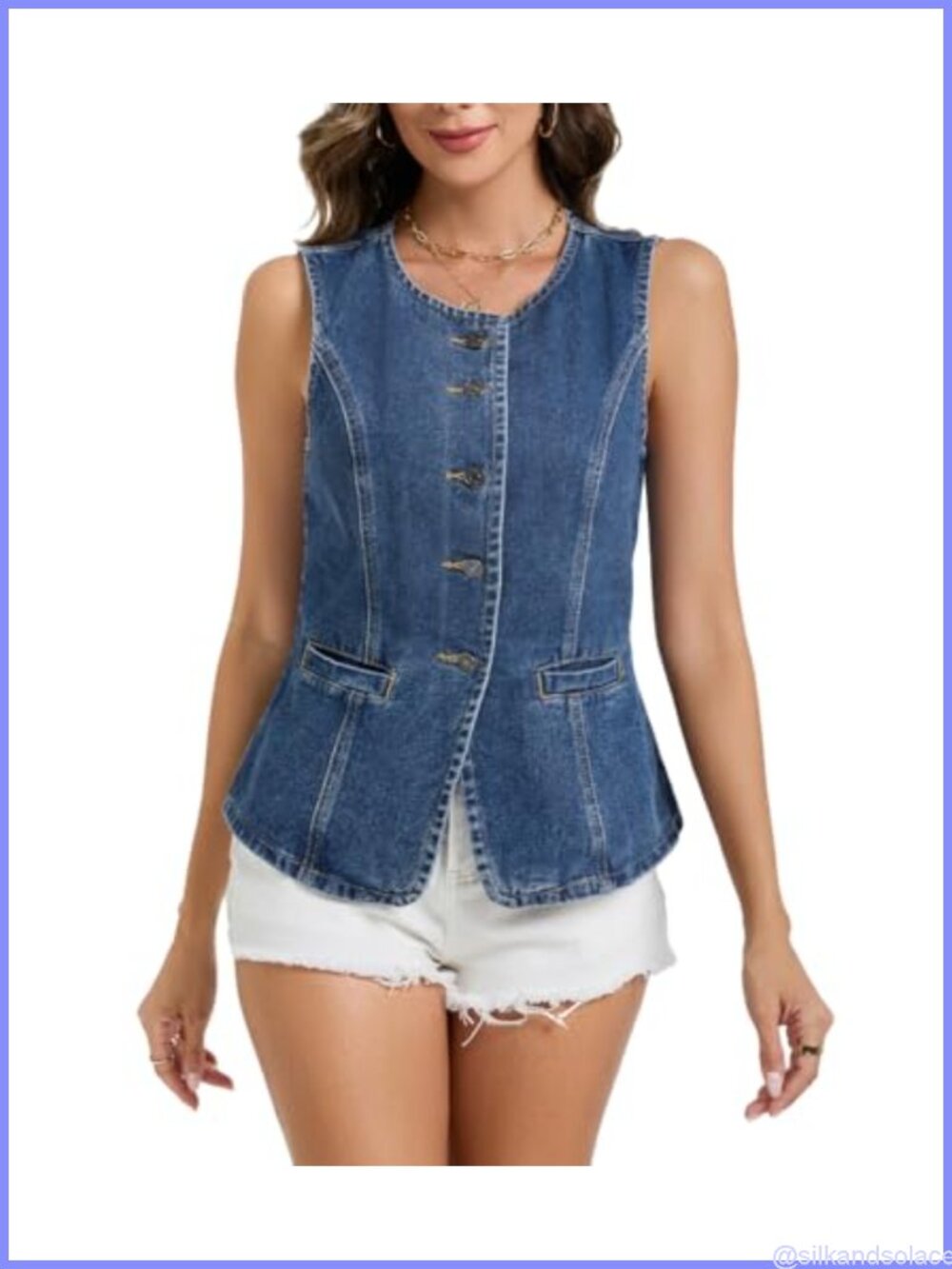 Women's Sleeveless Denim Vest Blazer Top Button Down Jean Tank